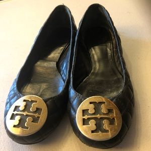 Tory Burch Quilted Flat Ballet Shoes Black Size 6 FLAW